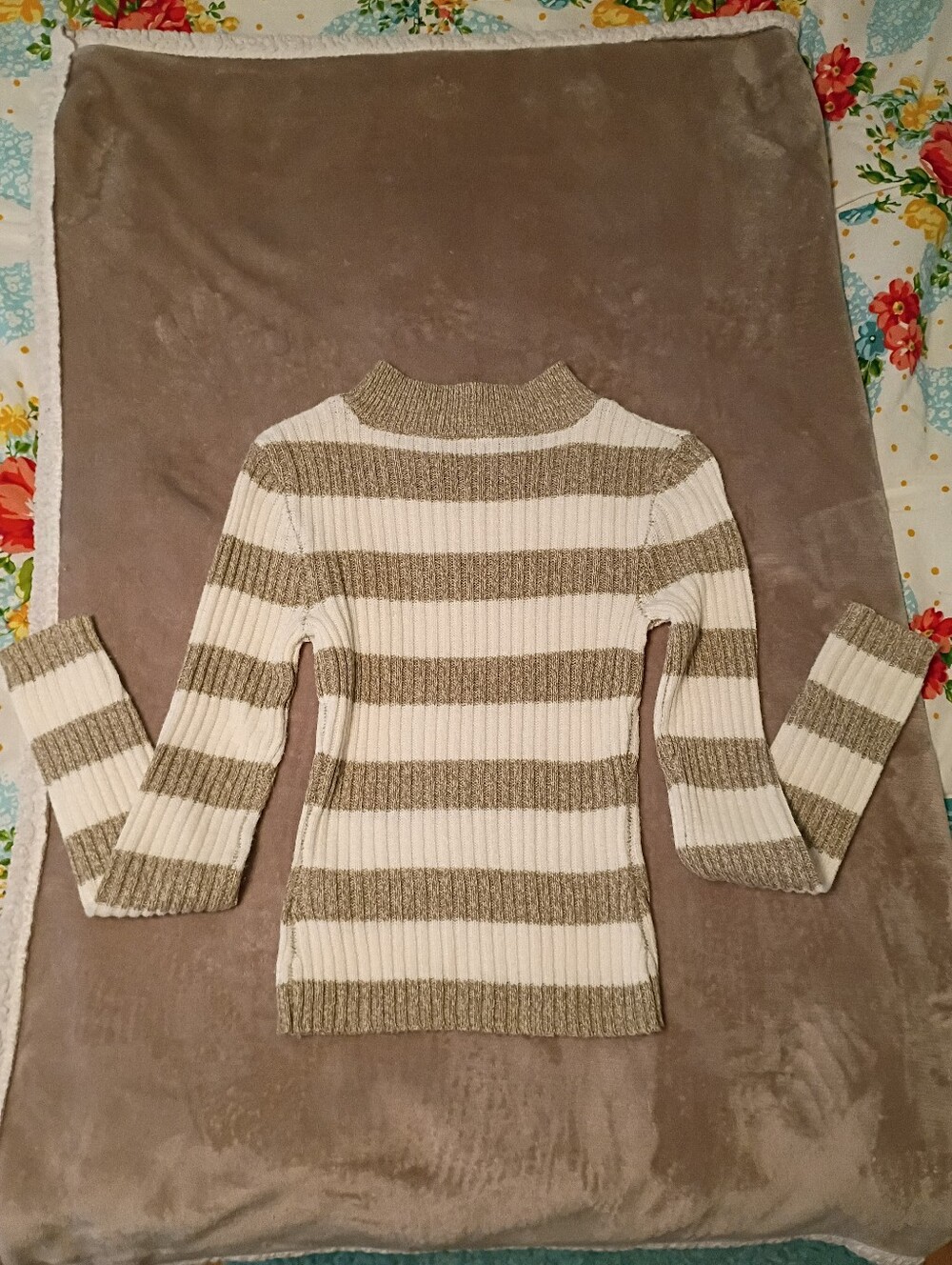 Divided by H&M Tan & White Striped Ribbed Knit Sweater - Size XS